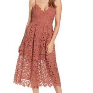 ASTR the Label Lace Midi Dress, Size Small, Coral